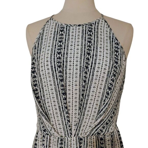 Daniel Rainn Dress Maxi High Neck Thin Straps Slit Chiffon Navy White Lined M - Picture 5 of 11